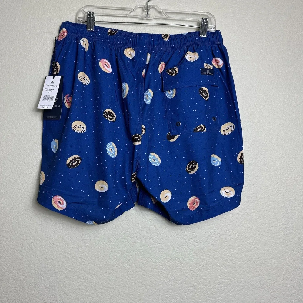 RAINFOREST Men's Donut Swim Trunks Large Navy Blue Y2K Retro Fun Summer Vacation